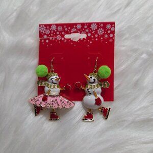 Ice Skating Snowman Earrings
